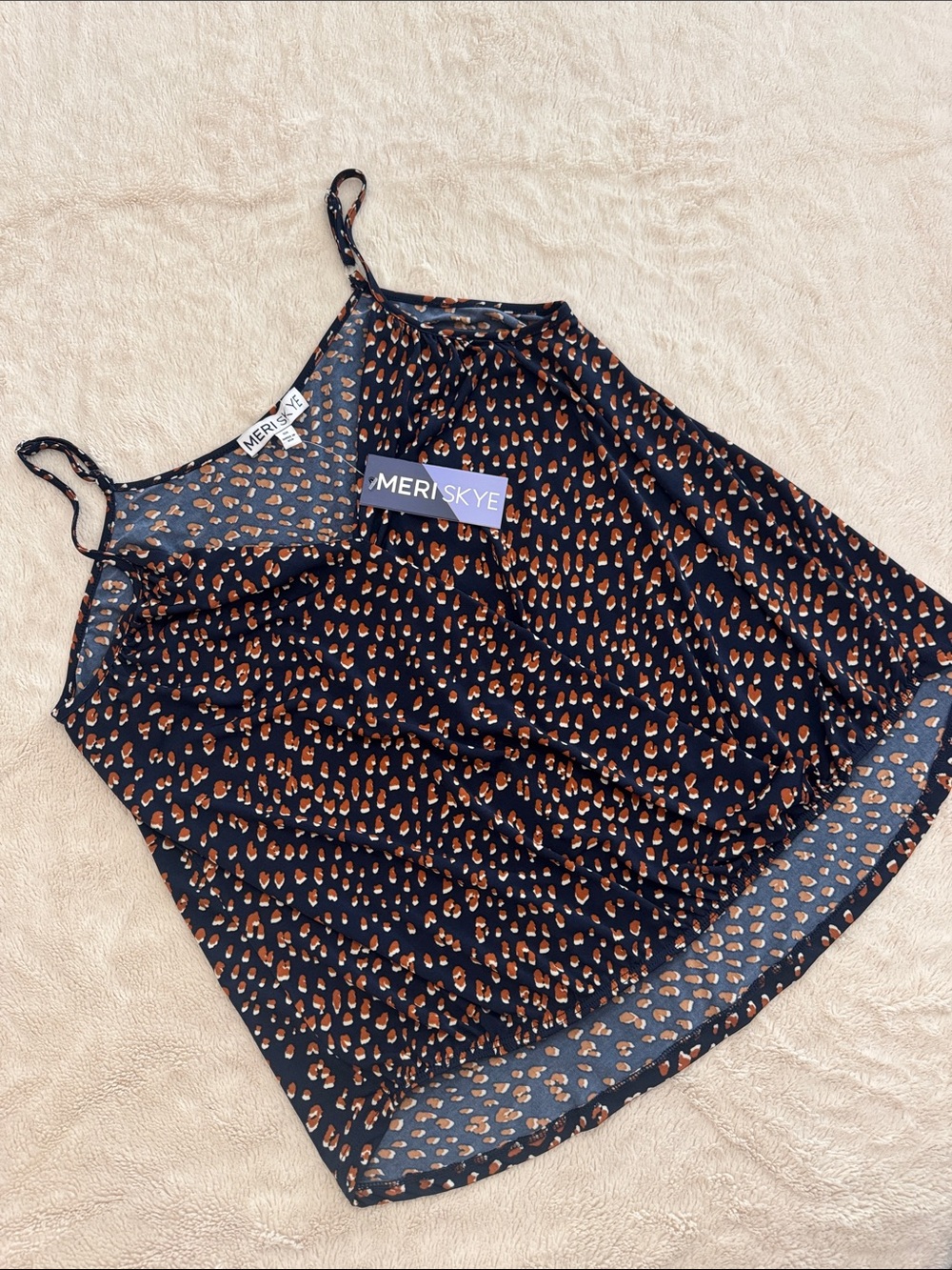 Navy Leopard-Print Spaghetti Strap Top